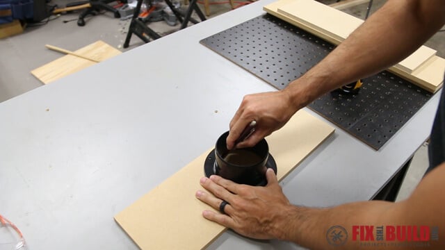 laying out dust port for sanding table
