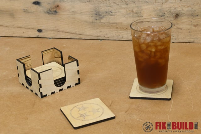 Custom Laser Wood Coaster Set