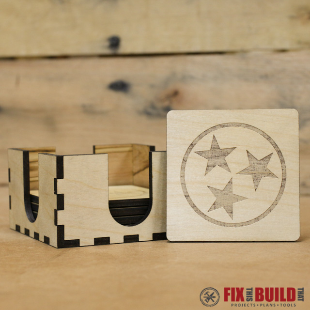 Custom Laser Wood Coaster Set