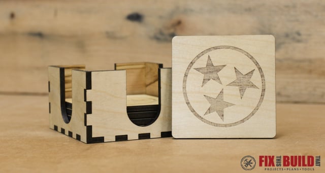 Custom Laser Wood Coaster Set