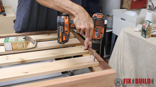 attaching seal slats with spax screws and a ridgid drill