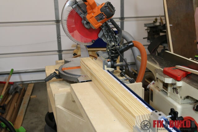 cutting post to size on miter saw