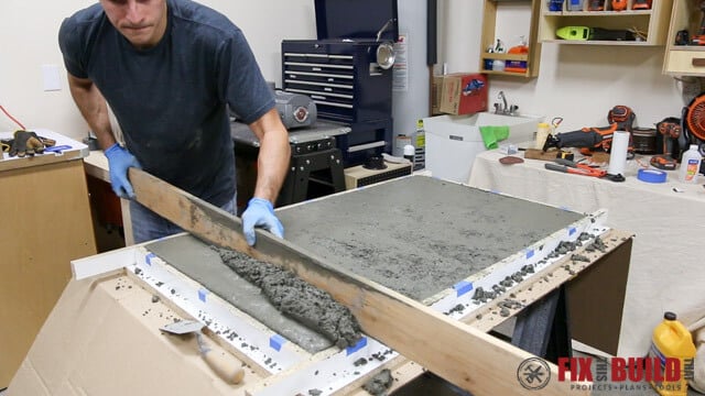 screeding concrete form for outdoor coffee table