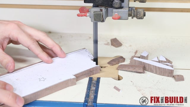 cutting out the magnetic key holder on a bandsaw