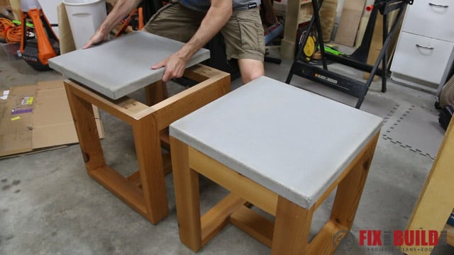 installing the top on a concrete side table