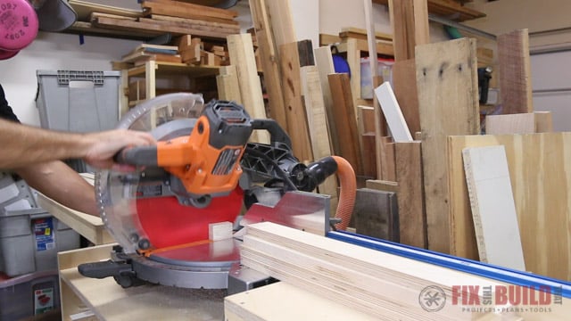 gang cutting plywood on miter saw