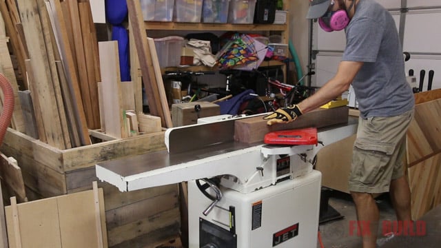 jointing a walnut beam for resawing
