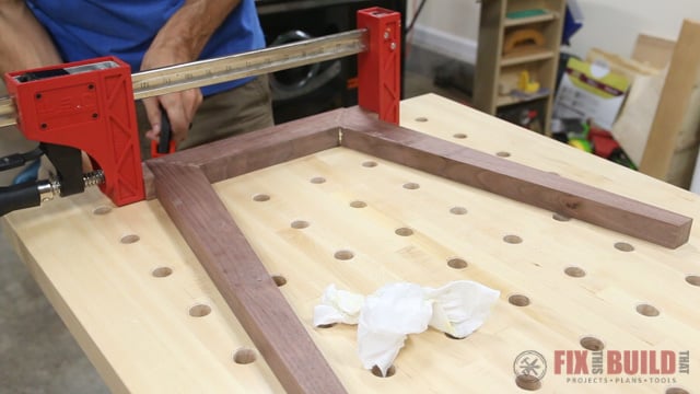 modern end table leg glue up