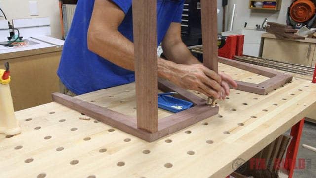 glueing dowel joints for an end table