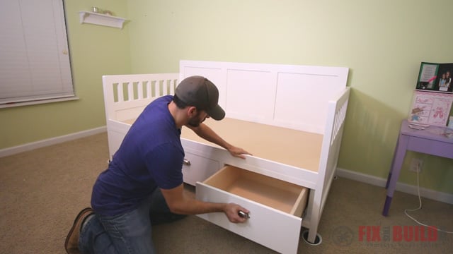 DIY daybed with storage drawers underneath