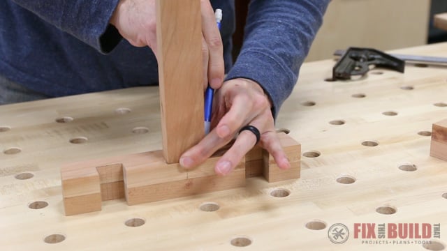 laying out a stretcher for a wooden step stool