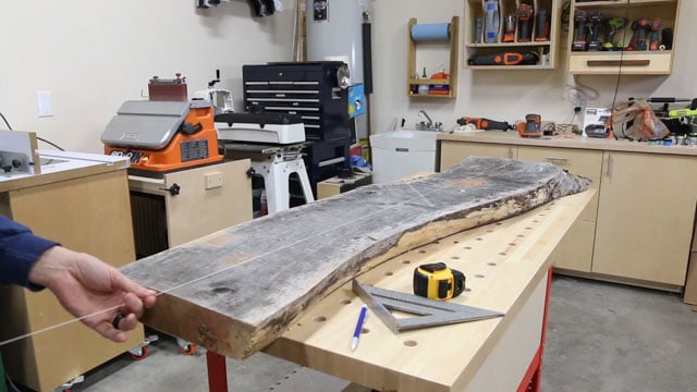 Cutting a Cherry Slab for a River Table