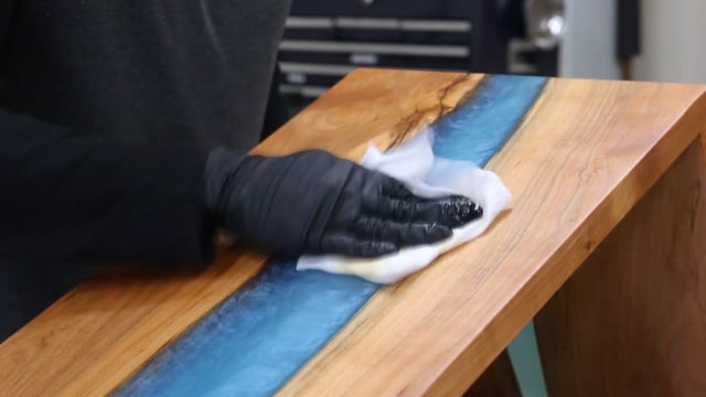 applying rubio monocoat to epoxy resin river table