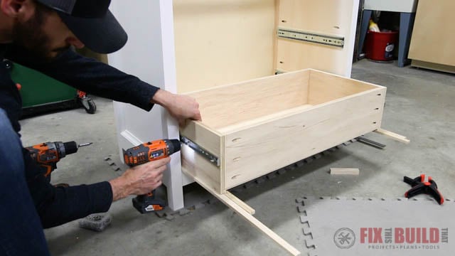mounting drawers in a DIY dresser