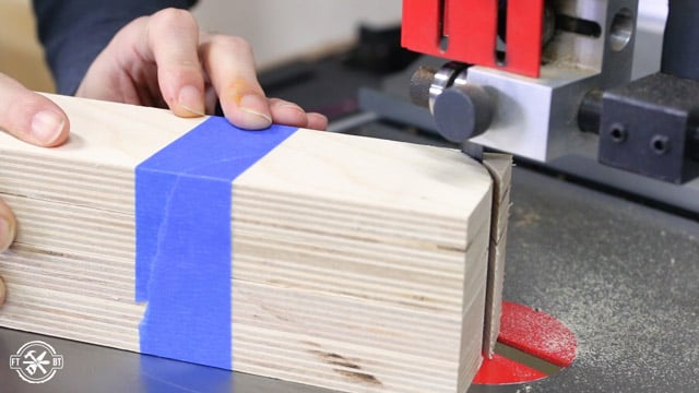 pieces of wood taped together and cut on a bandsaw