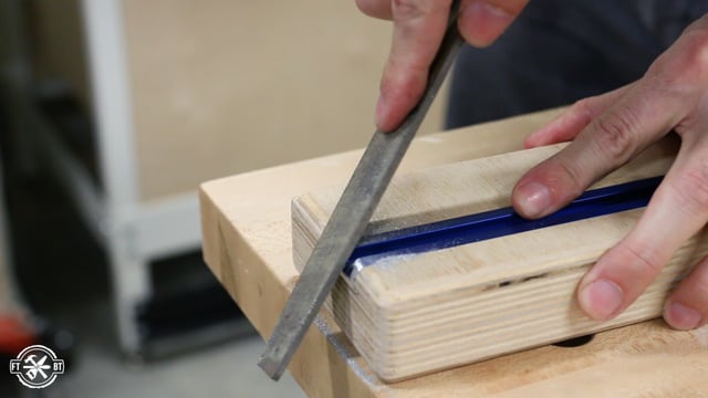 filing edge of track on table saw sled