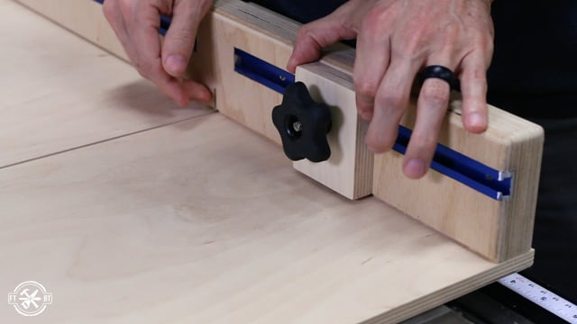 attach stop block to table saw sled