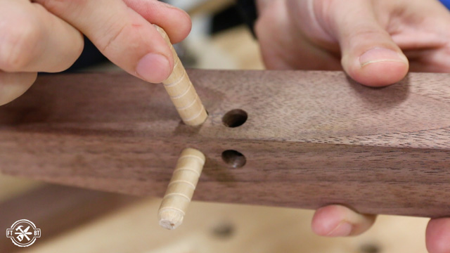 dowels in wooden table legs