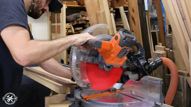 cutting wood on miter saw