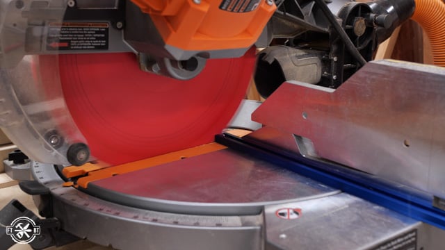 cutting the t-track with miter saw