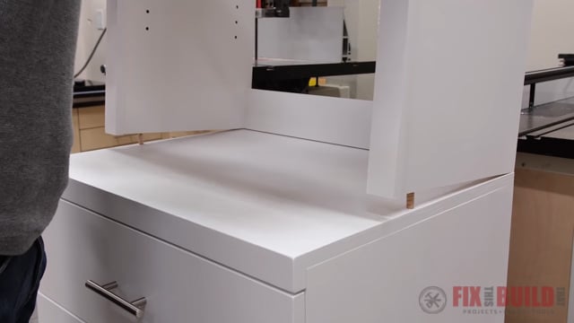 connecting hutch and cabinet base with dowel