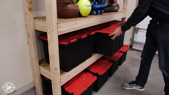 adding storage bins to shelves