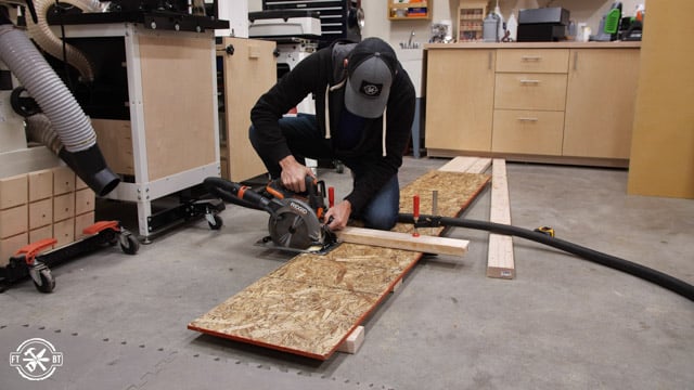 cutting OSB to length with circular saw