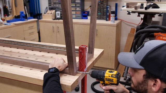 drilling holes to attach wood with dowels