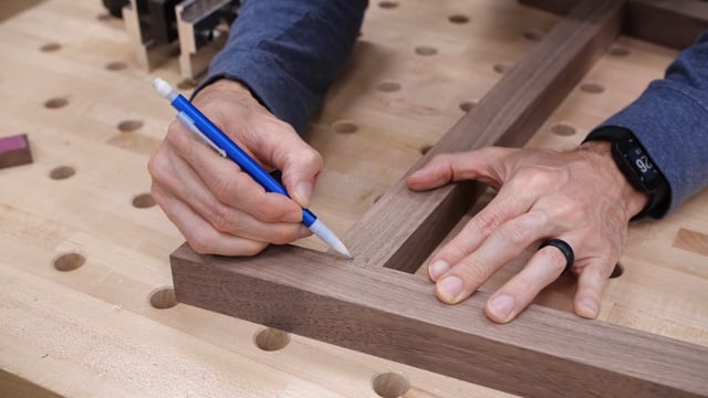 Marking wood to add holes for wood dowels