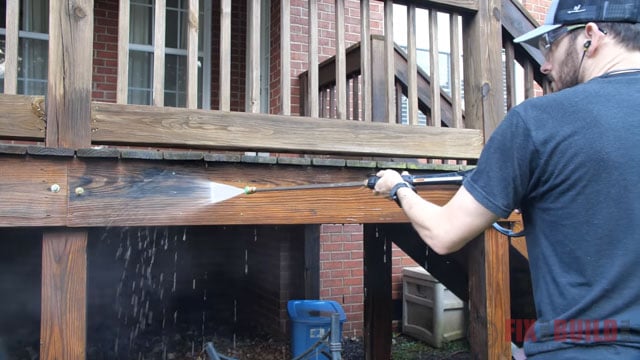 power washing a deck
