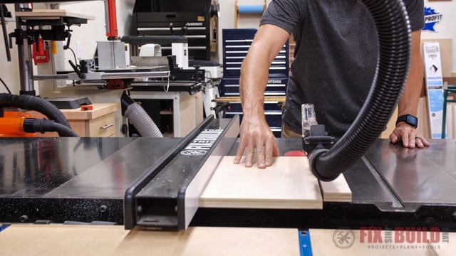 Cutting wood on table saw