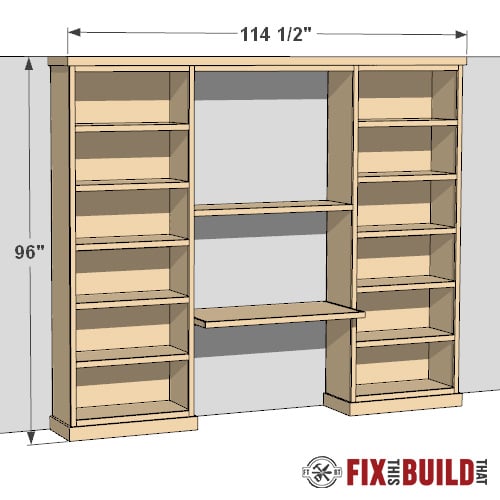 buil-in bookcase bookshelves with desk plans