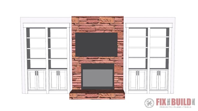 blueprint for new built in cabinets and fireplace