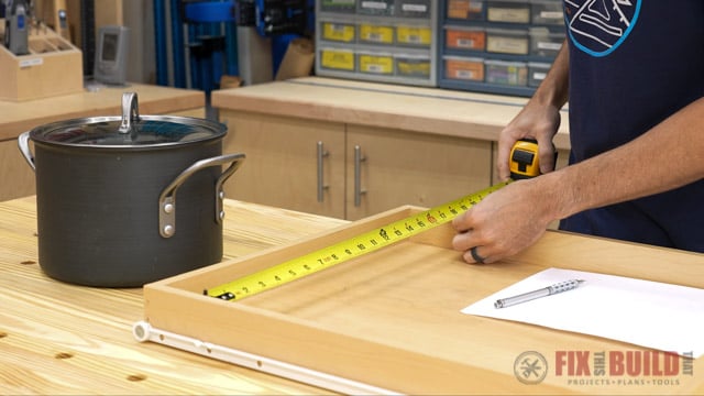 measuring cabinet pullout tray