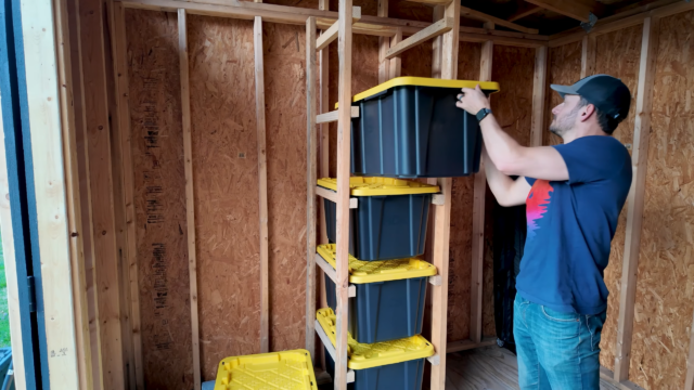 add the storage tote to the rack