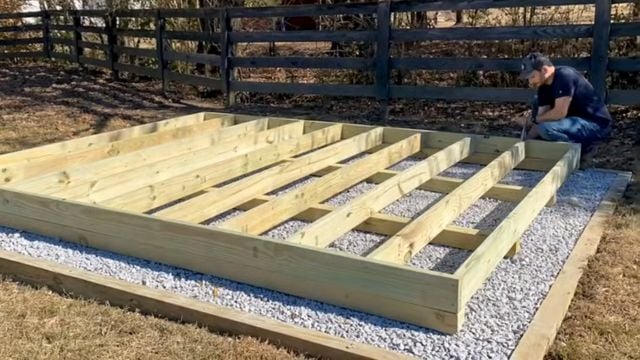 Image of skid base for 10x12 DIY Modern Shed.
