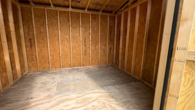 An image of the inside of a completed 10x12 DIY Modern Shed.